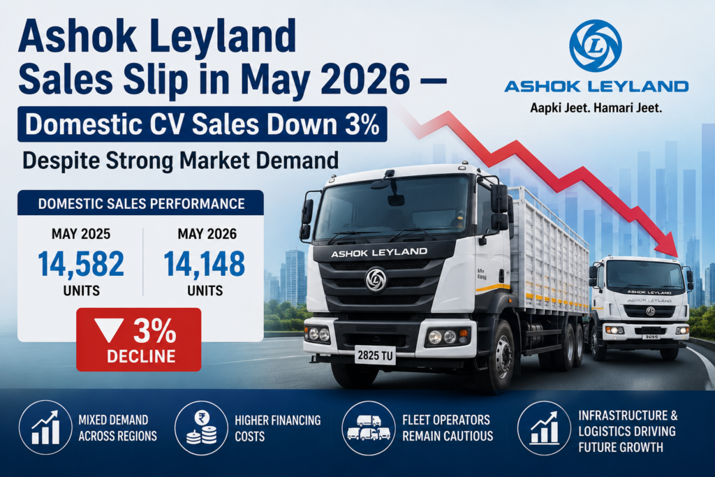Ashok Leyland Sales Slip in May 2026 — Domestic CV Sales Down 3% Despite Strong Market Demand